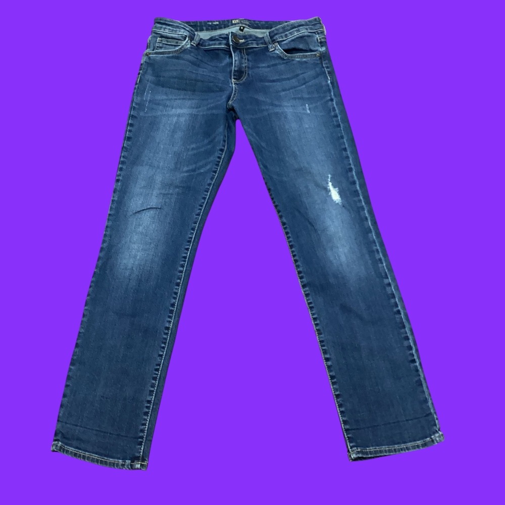 KUT from the Kloth Diana Straight Leg Jeans Medium Wash Distressed Size 8
